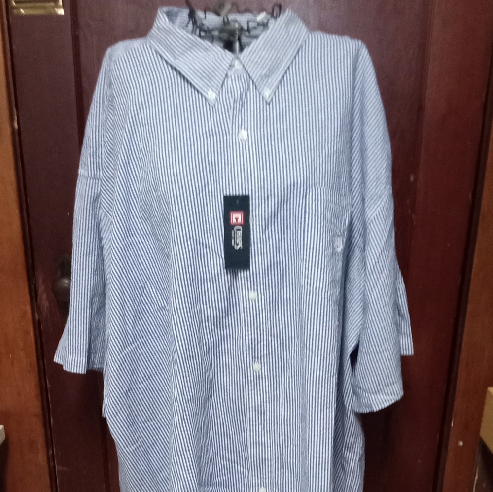 Chaps 6XB blue white stripe short sleeves mop button down embroidered pocket